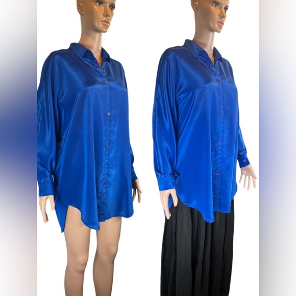AnNa Clothing Tunic Long Sleeve Button Down, Blue |2X - Picture 1 of 16